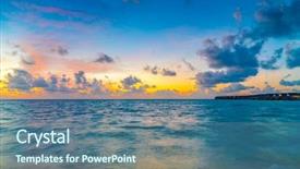  Presentation with calm sea - Slide deck featuring beautiful sunset with sky background and a ocean colored foreground