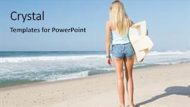  Presentation with walking - Amazing slide set having beautiful-surfer-girl-walking backdrop and a light blue colored foreground
