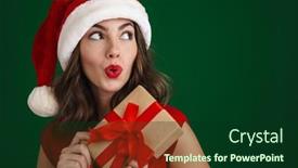  Presentation with girl christmas - Slide deck featuring beautiful-surprised-girl-in-santa background and a forest green colored foreground