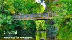  Presentation with forest bridge - Colorful presentation theme enhanced with beautiful-suspended-wooden-bridge backdrop and a forest green colored foreground