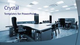  Presentation with director - Cool new slide set with beautiful table in a modern office director backdrop and a sky blue colored foreground