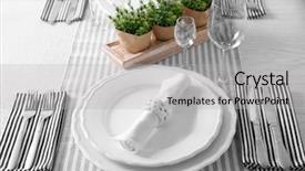  Presentation with table setting - Audience pleasing PPT theme consisting of beautiful table setting close up backdrop and a light gray colored foreground
