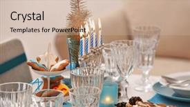  Presentation with hanukkah - Audience pleasing slides consisting of beautiful table setting for hanukkah closeup backdrop and a soft green colored foreground
