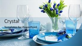  Presentation with table setting - Colorful presentation theme enhanced with beautiful table setting with floral backdrop and a light blue colored foreground