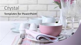  Presentation with flowers vase - Presentation design consisting of beautiful table setting with flowers in vase on brick wall background background and a light gray colored foreground