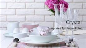  Presentation with flowers vase - Audience pleasing PPT theme consisting of beautiful table setting with flowers in vase on brick wall background backdrop and a light gray colored foreground
