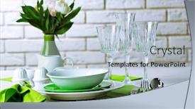  Presentation with flowers vase - Colorful PPT theme enhanced with beautiful table setting with flowers in vase on brick wall background backdrop and a lemonade colored foreground