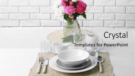  Presentation with elegant table setting - Cool new slides with beautiful table setting with flowers backdrop and a light gray colored foreground