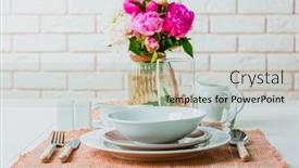  Presentation with flowers vase - Amazing theme having beautiful table setting with flowers in vase on brick wall background backdrop and a light gray colored foreground