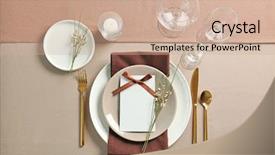  Presentation with table setting - Audience pleasing slide set consisting of beautiful table setting with golden backdrop and a coral colored foreground
