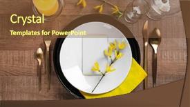  Presentation with cutlery - Cool new PPT theme with beautiful table setting with golden backdrop and a tawny brown colored foreground