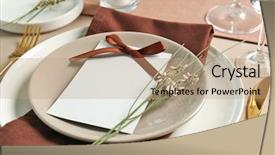  Presentation with table setting - Beautiful theme featuring beautiful table setting with golden backdrop and a coral colored foreground