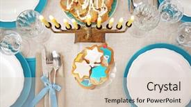  Presentation with hanukkah - Colorful PPT layouts enhanced with beautiful table setting with menorah for hanukkah backdrop and a lemonade colored foreground