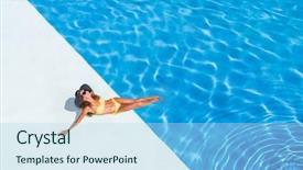  Presentation with swimming pool - Theme having beautiful tanned sporty slim woman background and a light blue colored foreground