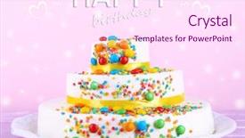  Presentation with happy birthday cake - Beautiful presentation theme featuring beautiful tasty cake and phrase backdrop and a pink colored foreground