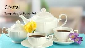  Presentation with tea - Audience pleasing slide set consisting of beautiful tea service on table backdrop and a lemonade colored foreground