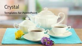 Presentation with tea - Colorful PPT theme enhanced with beautiful tea service on wooden backdrop and a soft green colored foreground