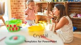  Presentation with acting - PPT layouts with beautiful-teacher-and-blond-student background and a coral colored foreground