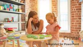  Presentation with teacher - Theme featuring beautiful-teacher-and-blond-student background and a coral colored foreground