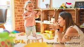  Presentation with acting - Beautiful PPT theme featuring beautiful-teacher-and-blond-student backdrop and a yellow colored foreground