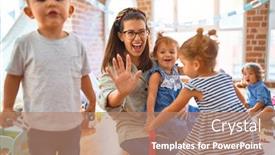  Presentation with toddlers - Slides having beautiful-teacher-and-group background and a coral colored foreground