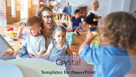  Presentation with toddlers - Cool new slides with beautiful-teacher-and-group backdrop and a light blue colored foreground