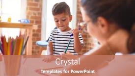  Presentation with colored pencils - Cool new slide set with beautiful teacher and toddler boy drawing draw using colored pencils at kindergarten backdrop and a coral colored foreground