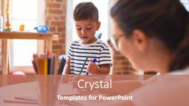  Presentation with colored pencils - Colorful slide deck enhanced with beautiful-teacher-and-toddler-boy backdrop and a coral colored foreground