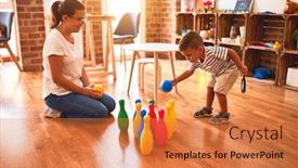  Presentation with teacher diversity - Cool new presentation theme with beautiful-teacher-and-toddler-boy backdrop and a coral colored foreground