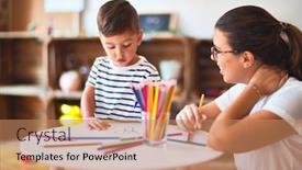  Presentation with colored pencils - Presentation with beautiful-teacher-and-toddler-boy background and a coral colored foreground