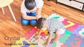  Presentation with teacher - Audience pleasing slide deck consisting of beautiful-teacher-and-toddler-boy backdrop and a coral colored foreground