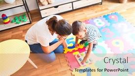  Presentation with kindergarten - Slide deck enhanced with beautiful-teacher-and-toddler-boy background and a coral colored foreground