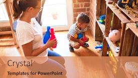  Presentation with bowling - PPT theme enhanced with beautiful-teacher-and-toddler-boy background and a coral colored foreground