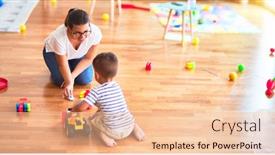  Presentation with tractor - Amazing PPT theme having beautiful-teacher-and-toddler-boy backdrop and a lemonade colored foreground