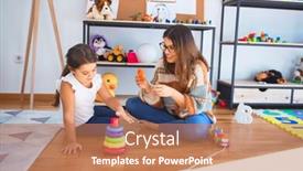  Presentation with pyramid - Cool new PPT theme with beautiful-teacher-and-toddler-building backdrop and a coral colored foreground