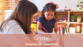  Presentation with colored pencils - Cool new slides with beautiful teacher and toddler girl drawing draw using colored pencils at kindergarten backdrop and a coral colored foreground