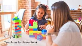  Presentation with teacher - Cool new PPT layouts with beautiful-teacher-and-toddler-girl backdrop and a coral colored foreground