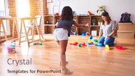  Presentation with bowling - Presentation theme featuring beautiful-teacher-and-toddler-girl background and a lemonade colored foreground