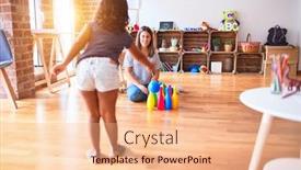  Presentation with bowling - Colorful presentation design enhanced with beautiful-teacher-and-toddler-girl backdrop and a coral colored foreground