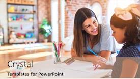  Presentation with colored pencils - Amazing slide deck having beautiful-teacher-and-toddler-girl backdrop and a coral colored foreground