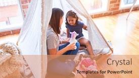  Presentation with unicorn girl - Colorful PPT theme enhanced with beautiful-teacher-and-toddler-girl backdrop and a coral colored foreground