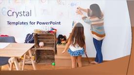  Presentation with teacher - Amazing theme having beautiful-teacher-and-toddler-looking backdrop and a sky blue colored foreground