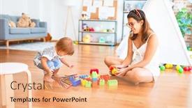  Presentation with building blocks - PPT layouts consisting of beautiful-teacher-and-toddler-playing background and a coral colored foreground