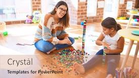  Presentation with building blocks - Presentation enhanced with beautiful-teacher-and-toddler-playing background and a coral colored foreground