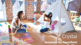  Presentation with monkey - Slide set consisting of beautiful-teacher-and-toddler-playing background and a coral colored foreground