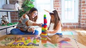  Presentation with building blocks - Beautiful slides featuring beautiful-teacher-and-toddler-playing backdrop and a gold colored foreground