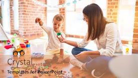  Presentation with building blocks - Presentation theme having beautiful-teacher-and-toddler-playing background and a coral colored foreground