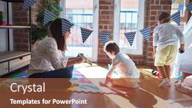  Presentation with toddlers - Presentation design consisting of beautiful-teacher-and-toddlers-learning background and a tawny brown colored foreground