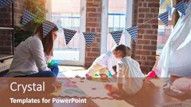  Presentation with toddlers - Slide deck with beautiful-teacher-and-toddlers-learning background and a tawny brown colored foreground