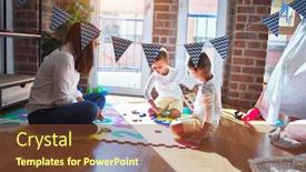  Presentation with toddlers - Presentation theme featuring beautiful-teacher-and-toddlers-learning background and a tawny brown colored foreground
